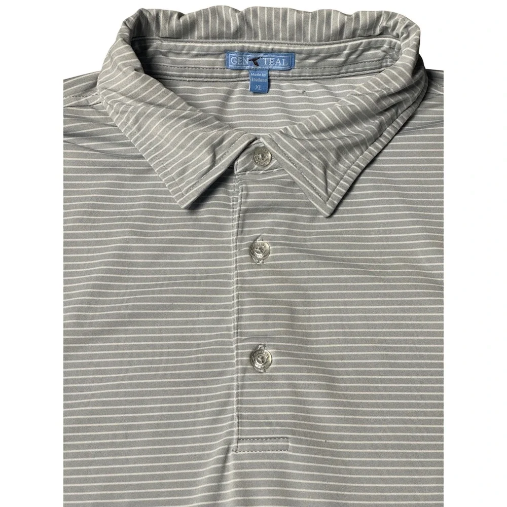 Genteal Performanc Polo Shirt Mens XL Gray White Stripe Short Sleeve Golf - Picture 2 of 12